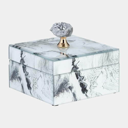 17648#Glass, 6x5" Jewelry Box Silver Top, Gray