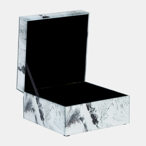 17648#Glass, 6x5" Jewelry Box Silver Top, Gray