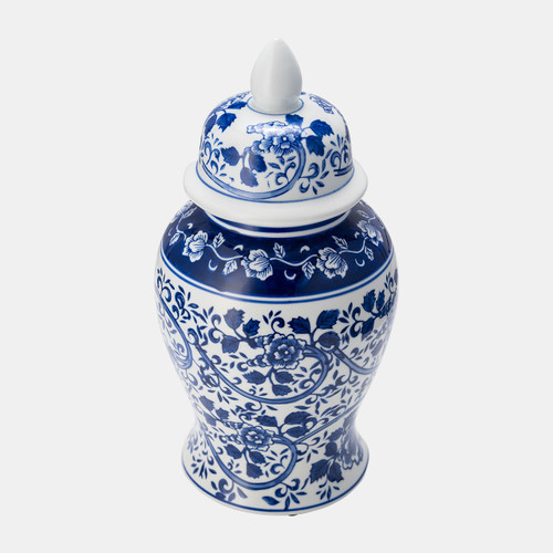 VC10467-11#Ec Cer,14" Blue/white Temple Jar