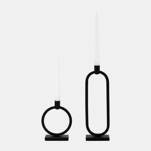 17729#Metal,7"h, Circle Taper Candle Holder,black