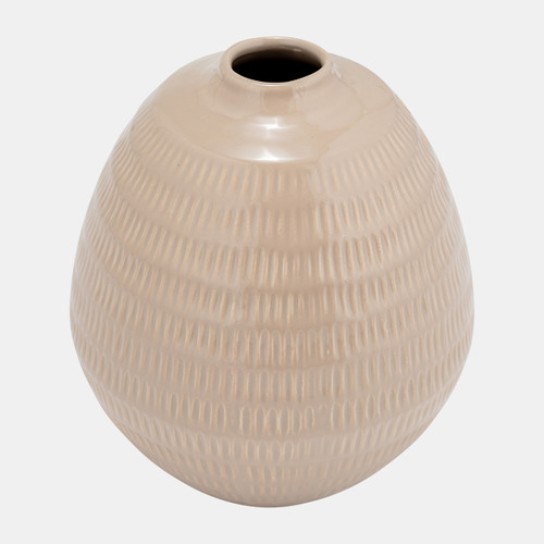 17415-02#Cer,7",stripe Oval Vase,irish Cream