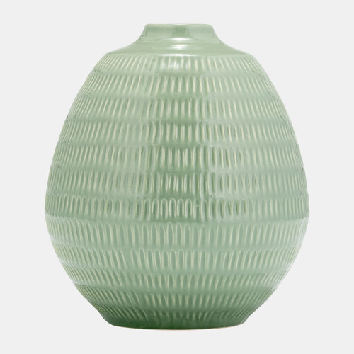 17415-03#Cer,7",stripe Oval Vase,dark Sage