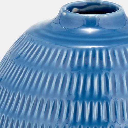 17416-04#Cer,6",stripe Oval Vase,coastal Blue