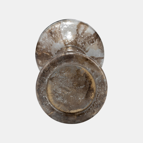 17453-04#Glass, 13"h, Bubbly Candle Holder, Brown