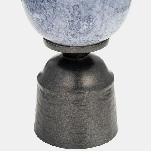 17713-02#20", Glass Vase W/metal Base, Blue