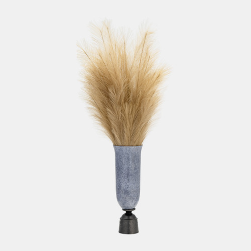 17713-02#20", Glass Vase W/metal Base, Blue