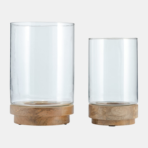 17744#S/2, 9/11" Hurricane Candle Holder On Wood Base, N