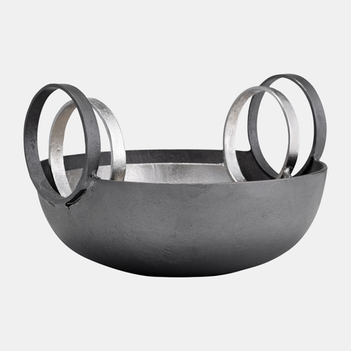 17752#Metal, S/2, 7/8" Bowl With Handles, Slvr/gunmetal