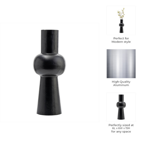 17761-01#Metal,15"h, Mid Ellipsoid  Vase,black