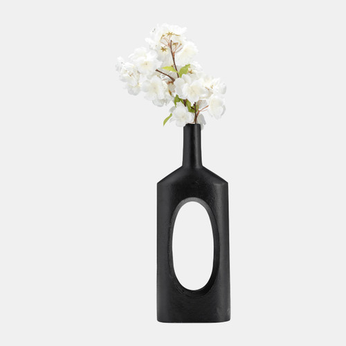 17763-01#Metal,16"h,tall Modern Open Cut Out Vase,black