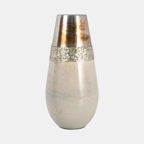 17845-01#Glass, 12" Metallic Vase, Champagne