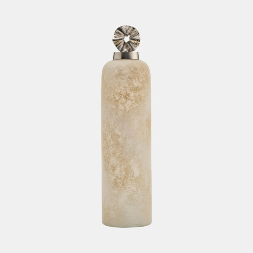 17849-02#Glass, 18" Vase W/ Pinwheel Top, Ivory/beige