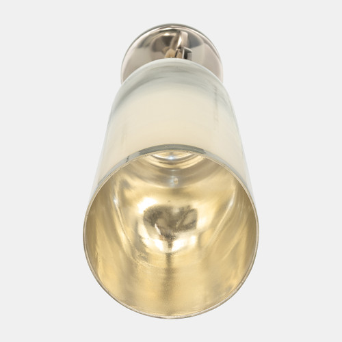 17851-02#Glass, 21" Vase W/ Metal Base Stone Accent, Pearl