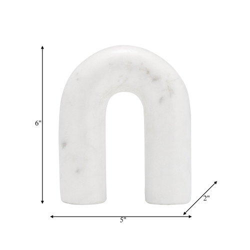 17597-01#Marble, 6" Rounded Horseshoe Table Top Deco, White