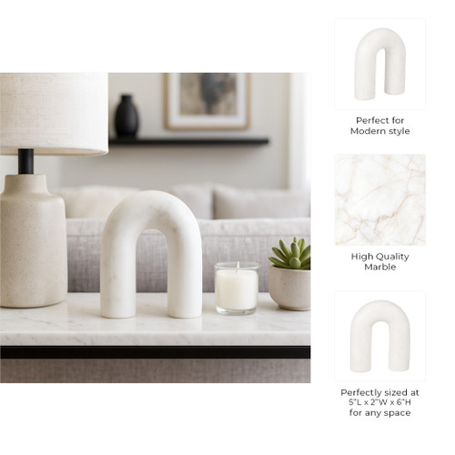 17597-01#Marble, 6" Rounded Horseshoe Table Top Deco, White