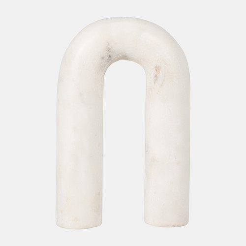 17597-02#Marble, 8" Rounded Horseshoe Table Top Deco, White