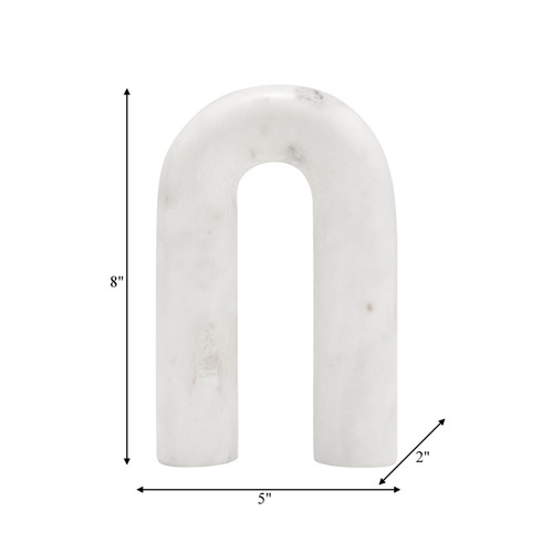 17597-02#Marble, 8" Rounded Horseshoe Table Top Deco, White