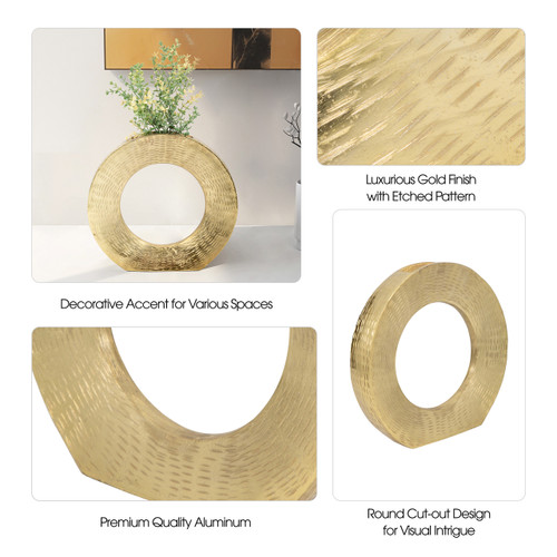 17733-04#Metal,11"h,round Open Cut Out Vase,gold