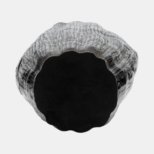 17792-02#Metal, 20"h, Abstract Ridged Vase, Blk Nickel