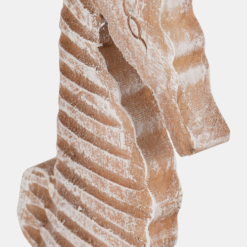 17667-02#Wood, 13"h Seahorse, Rustic White
