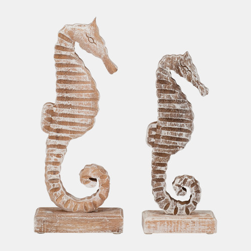 17667-02#Wood, 13"h Seahorse, Rustic White