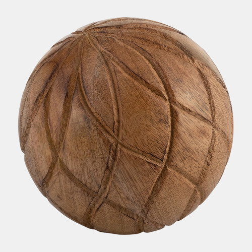 17682#Wood, 5" Textured Orb, Brown