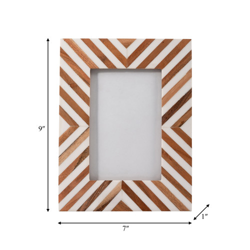 17806#Resin,4x6 Herringbone Lines Photo Frame,white/wood