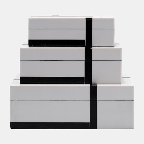 17809-02#Resin,s/3 6/7/9"bold Lines Design Rec Boxes,blk/wh