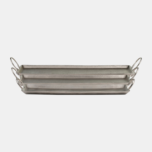 17815#Metal, S/3 24x6/30x8/33x10" Casted Trays, Metallic