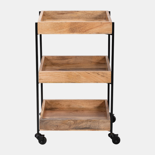 17819#Wood,17x28" Storage Cart  W/ 16x14" 3-tier Trays 