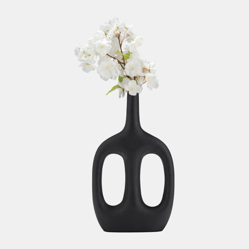17821-01#Metal,15", Hollow Handles Vase,black