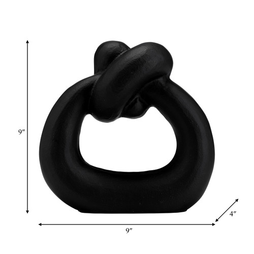 17827-01#Metal,11"h,broad Knot Ring Sculpture,black