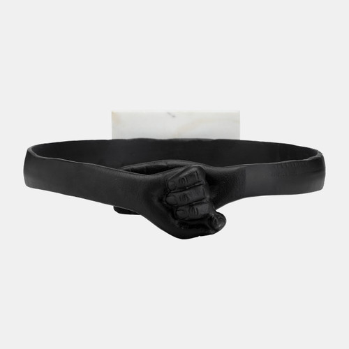 17828#Metal,15" Hand Ring On Base Sculpt ,black/white