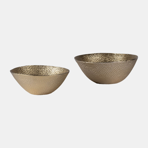 17836#Metal,s/2 11/13", Round Hammered Bowls,champagne