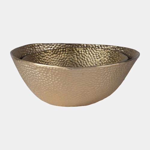 17836#Metal,s/2 11/13", Round Hammered Bowls,champagne