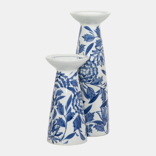 17863-02#Porc,12"h Chinoiserie Candle Holder,blue/wht