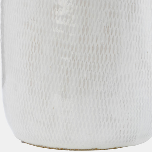 17867#Cer, 10"h Grooved Vase, Ivory