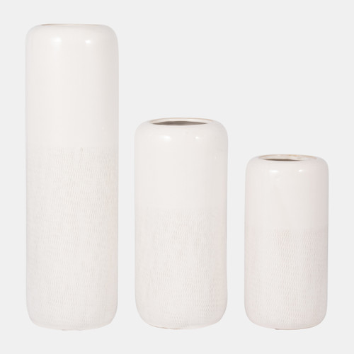 17867-01#Cer, 12"h Grooved Vase, Ivory