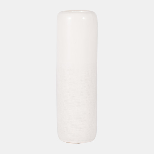 17867-02#Cer, 18"h Grooved Vase, Ivory