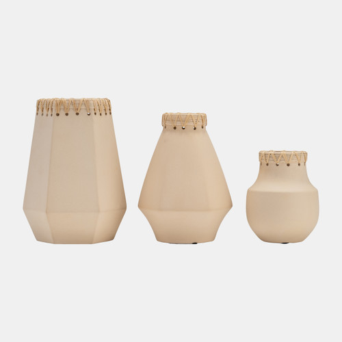 17885-03#Cer, 11"h Vase W/ Weaving, Natural