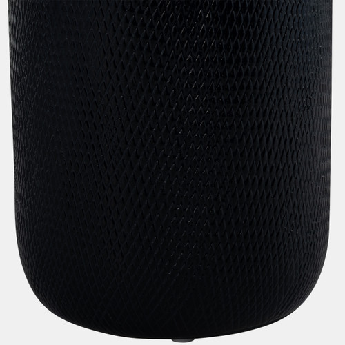 17867-07#Cer, 12"h Grooved Vase, Navy Blue