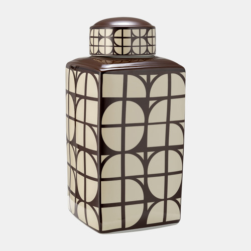 17898-01#Cer, 18"h Square Jar W/ Lid, Java/cotton