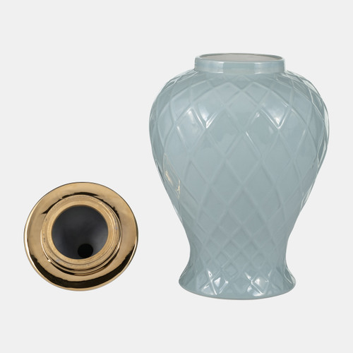 17899-01#Cer, 20"h Rope Temple Jar, Blue/gold