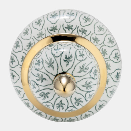 17900-01#Cer, 18"h Temple Jar, Green/gold