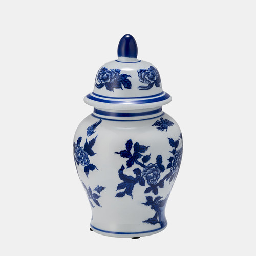 17902-02#Cer, 10"h Temple Jar, Blue/white