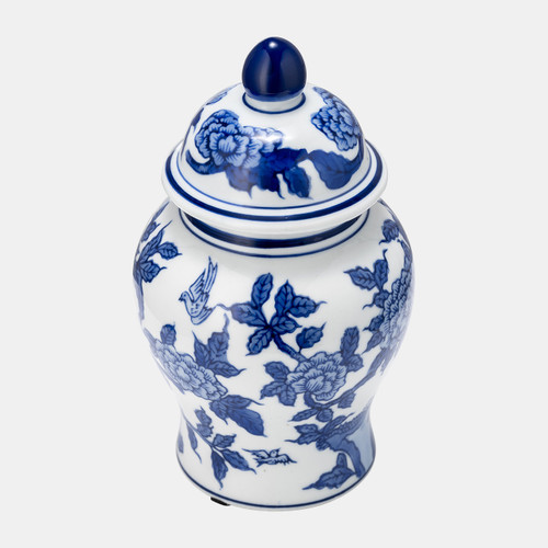 17902-03#Cer, 8"h Temple Jar, Blue/white