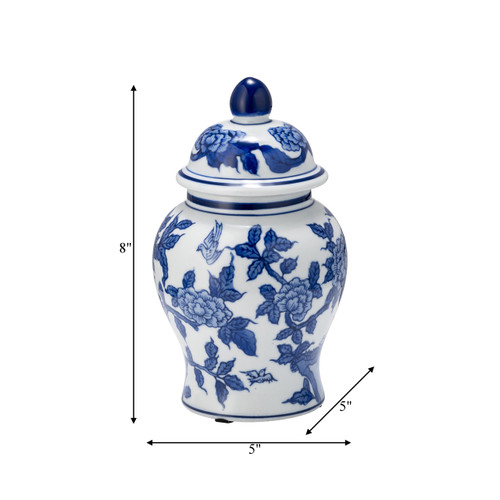 17902-03#Cer, 8"h Temple Jar, Blue/white