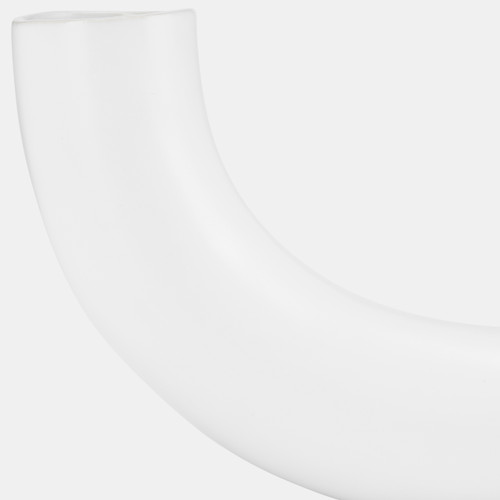 17906-01#Cer, 12"l Half Circle Vase, White