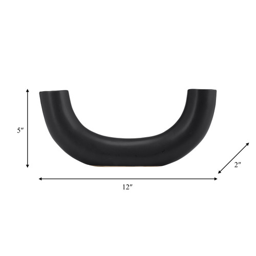 17906-02#Cer, 12"l Half Circle Vase, Black