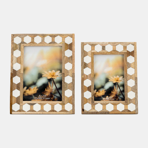 17915-01#Wood/resin,4x6 Hexagon Frame, White